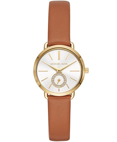 michael kors women's petite portia luggage leather strap watch 28mm|Michael Kors Women's Petite Portia Leather Watch MK2752 .